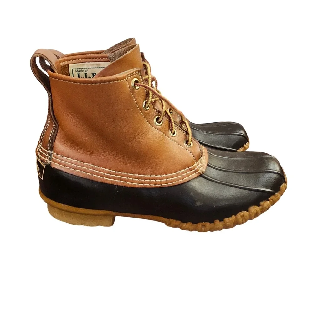 Vintage LL Bean Maine Hunting Shoe Duck Boots Tan Brown Leather Ankle Mens 7 USA